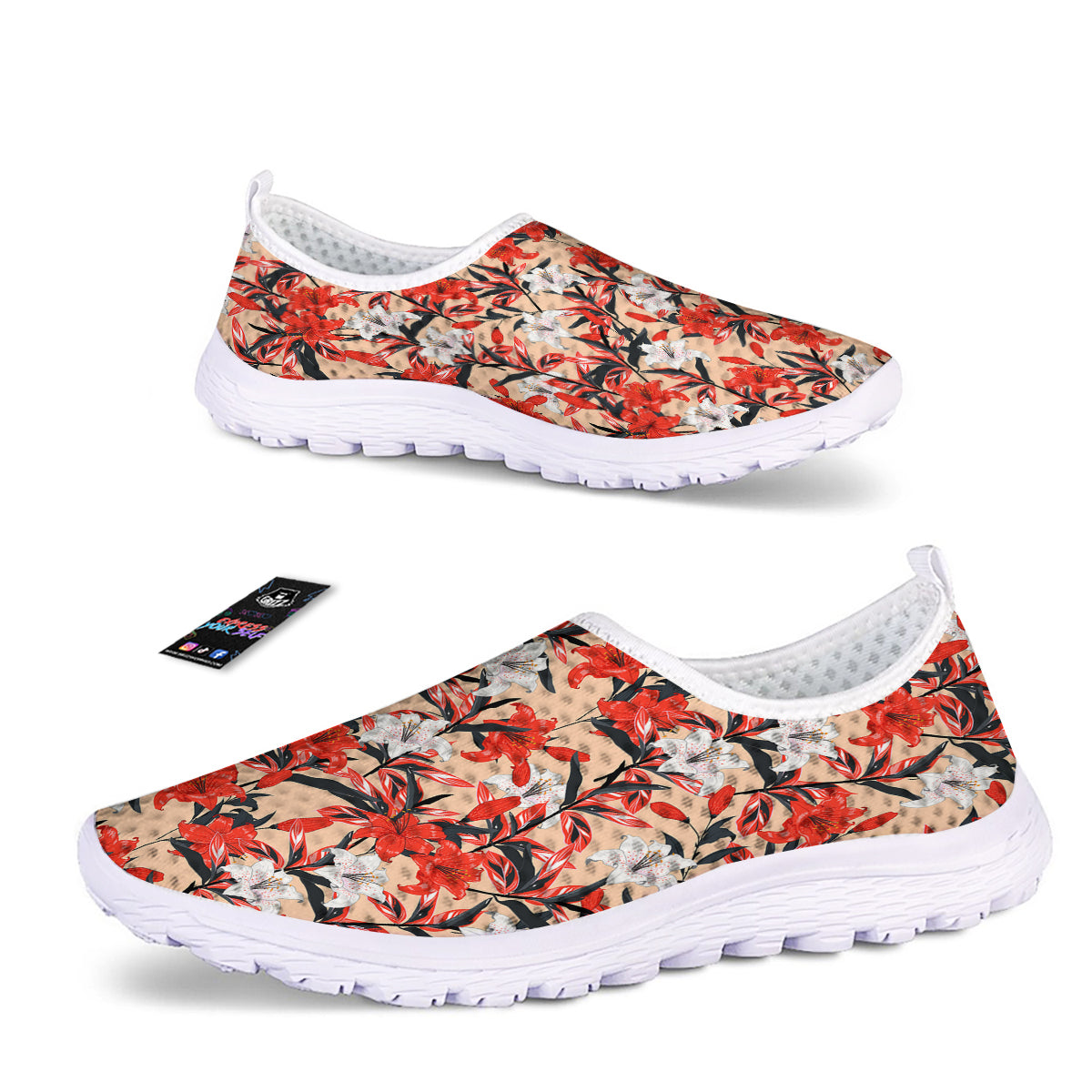 Flowers Lily Watercolor Print Pattern Nurse Shoes-grizzshop