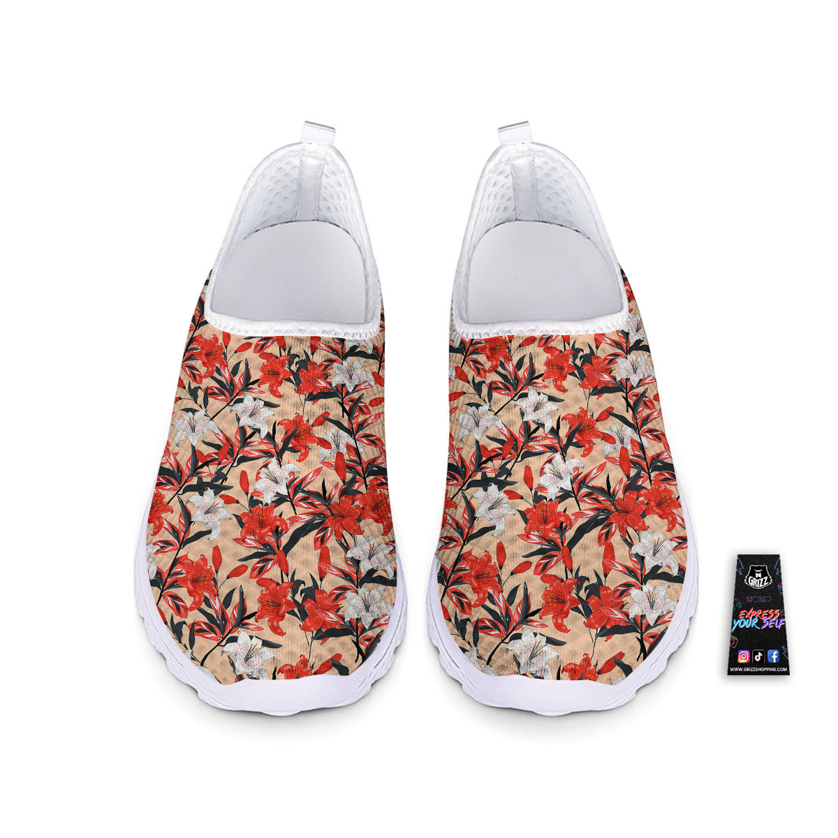 Flowers Lily Watercolor Print Pattern Nurse Shoes-grizzshop