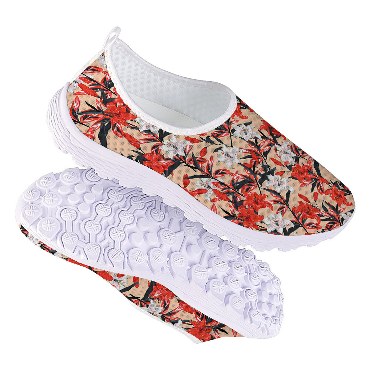 Flowers Lily Watercolor Print Pattern Nurse Shoes-grizzshop