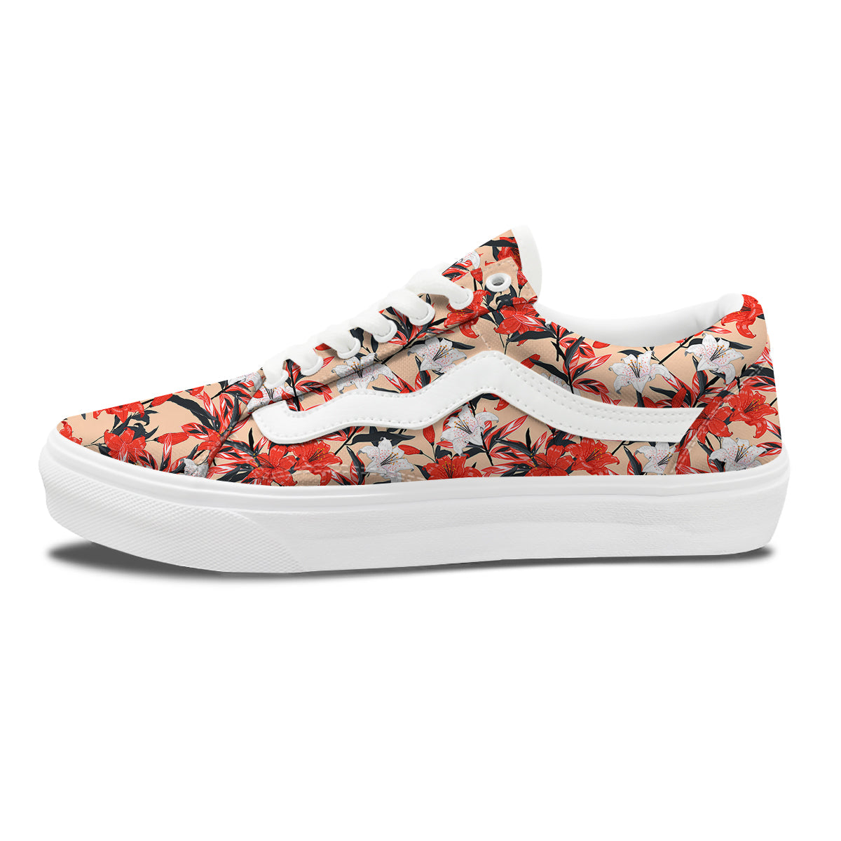 Flowers Lily Watercolor Print Pattern Skate Shoes-grizzshop