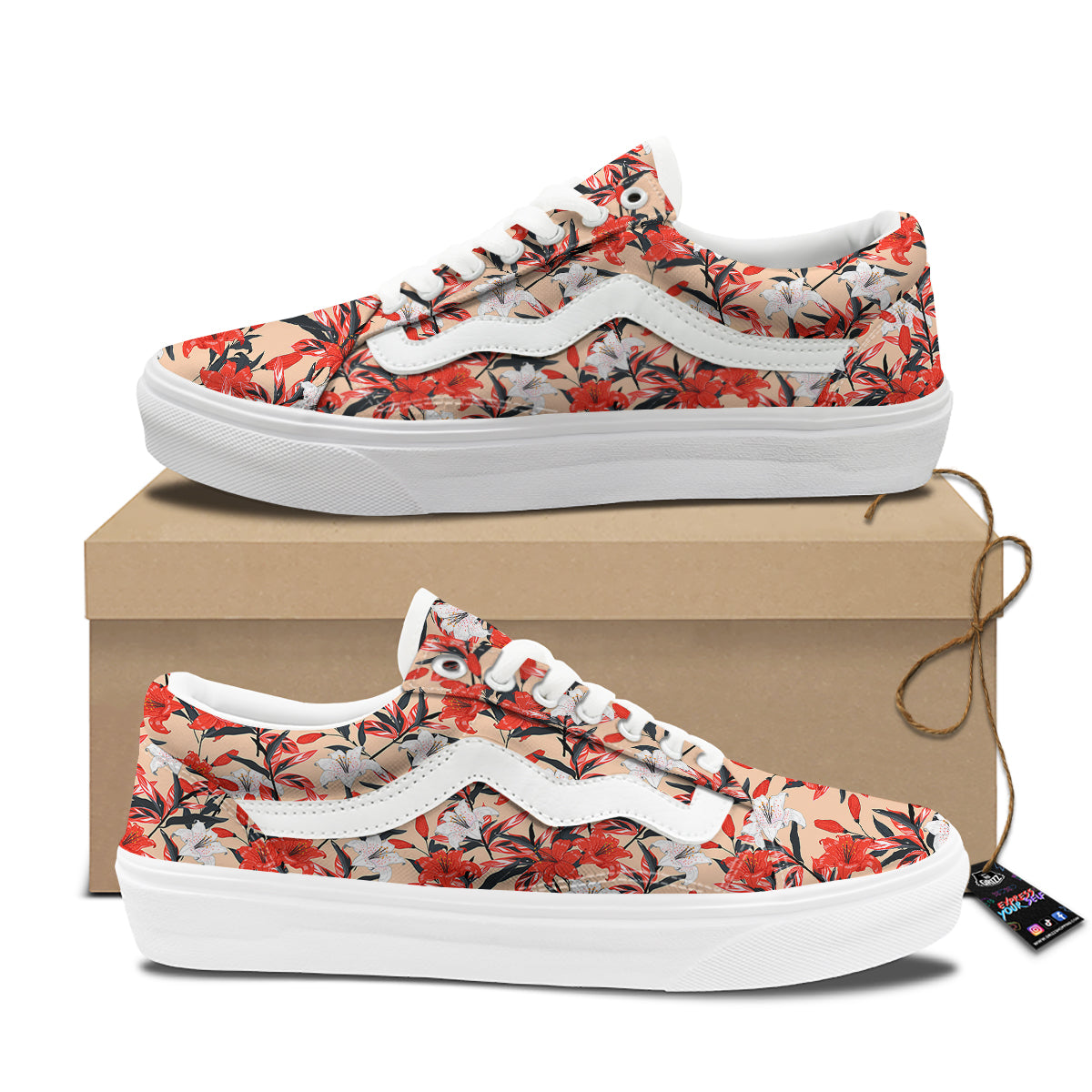 Flowers Lily Watercolor Print Pattern Skate Shoes-grizzshop