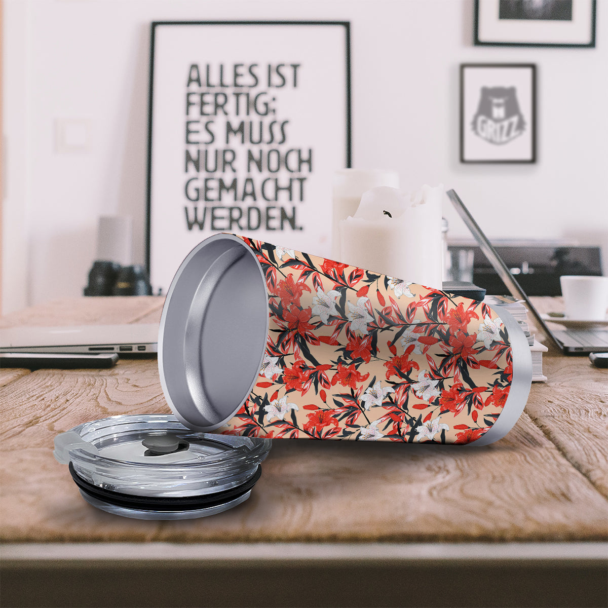 Flowers Lily Watercolor Print Pattern Tumbler-grizzshop