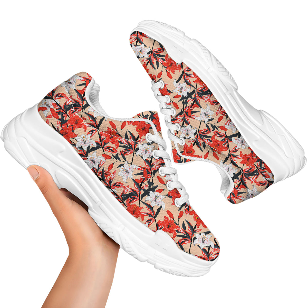 Flowers Lily Watercolor Print Pattern White Chunky Shoes-grizzshop
