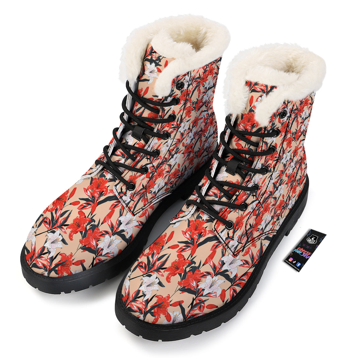 Flowers Lily Watercolor Print Pattern Winter Boots-grizzshop