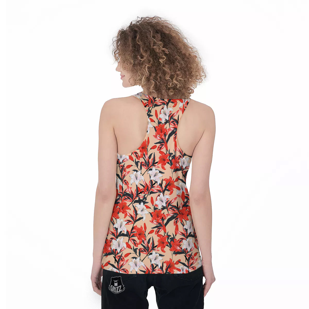Flowers Lily Watercolor Print Pattern Women's Racerback Tank Top-grizzshop