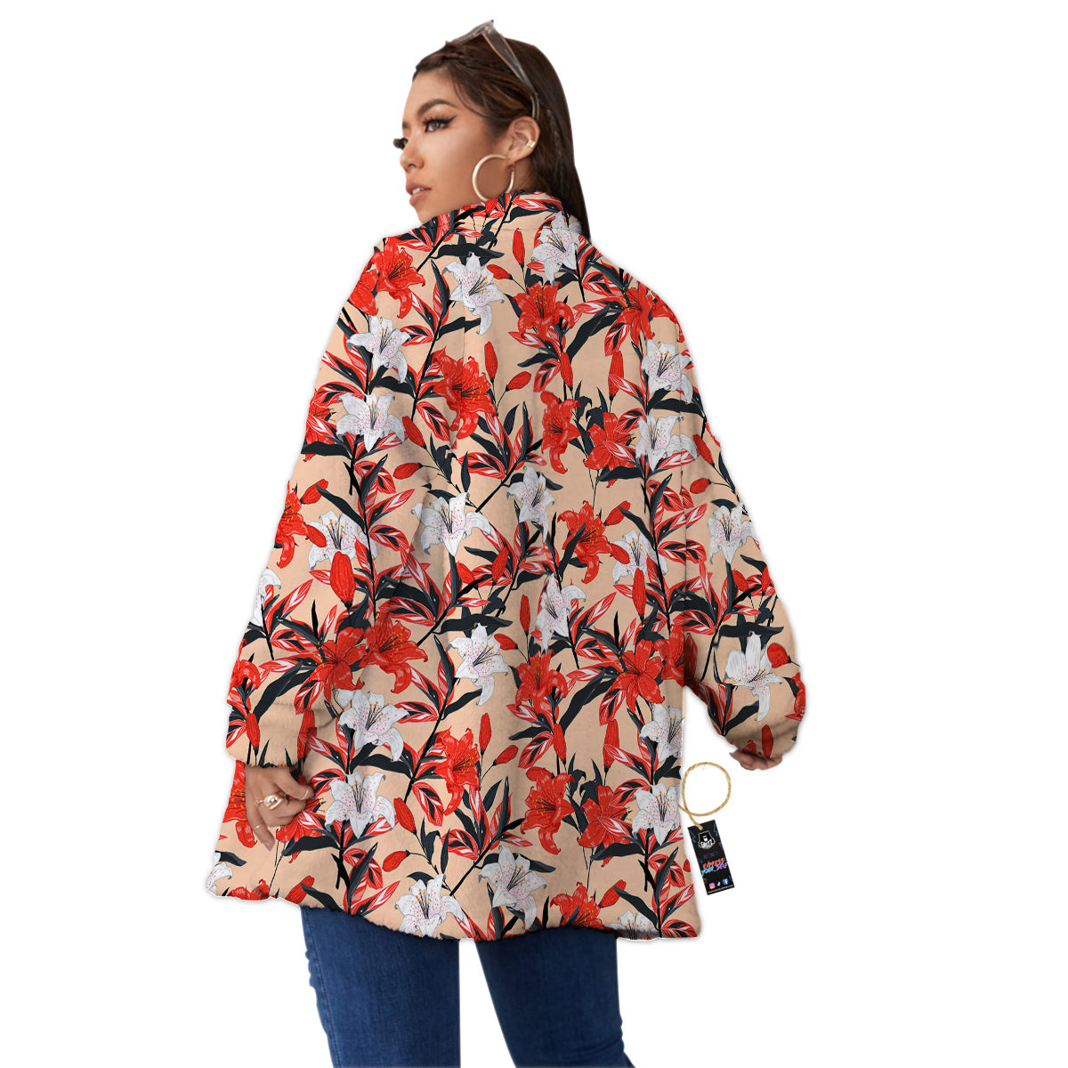 Flowers Lily Watercolor Print Pattern Women's Sherpa Jacket-grizzshop