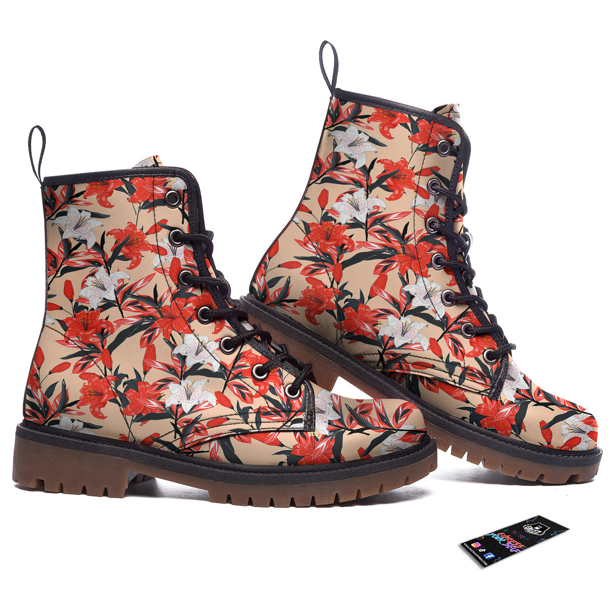 Flowers Lily Watercolor Print Pattern Work Boots-grizzshop
