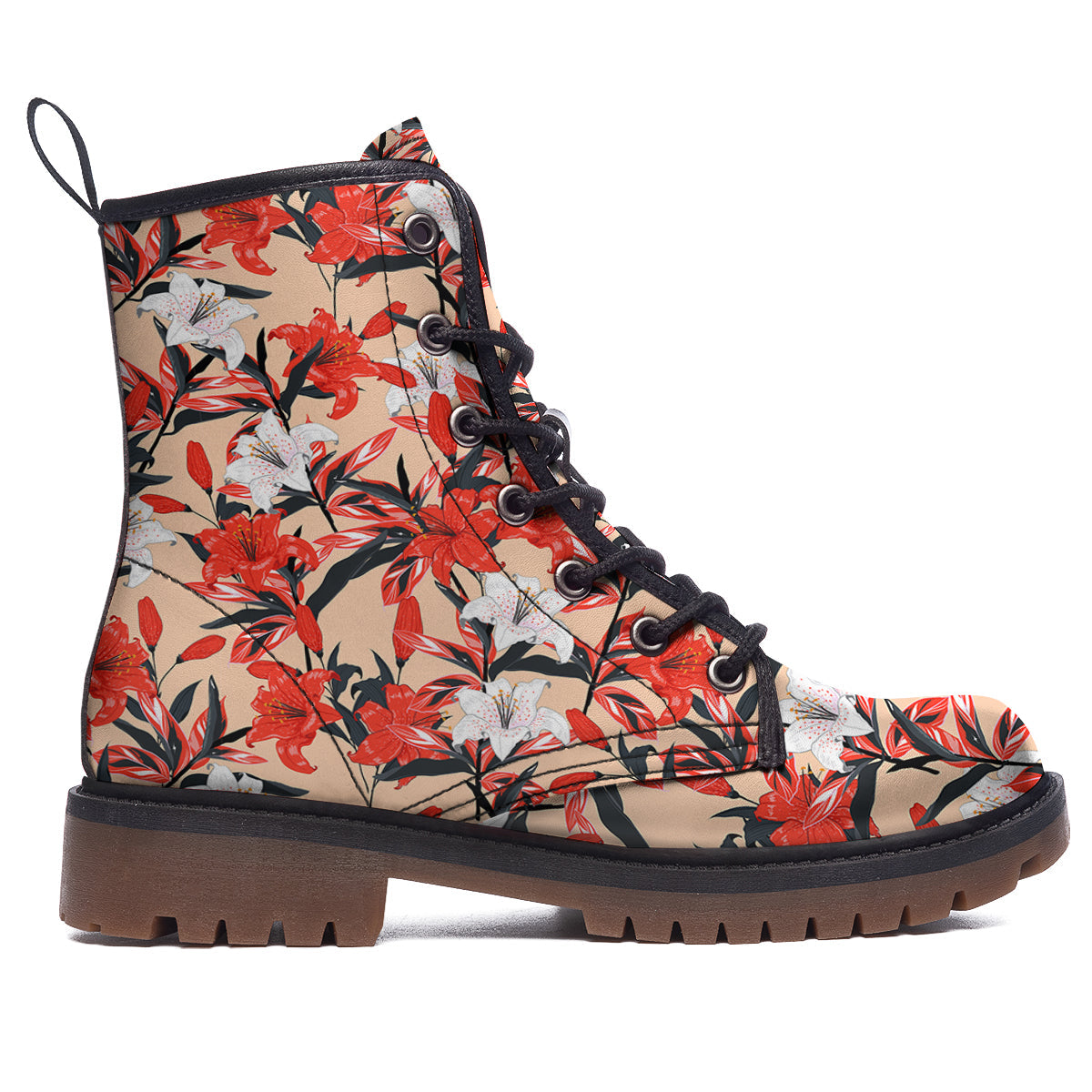 Flowers Lily Watercolor Print Pattern Work Boots-grizzshop