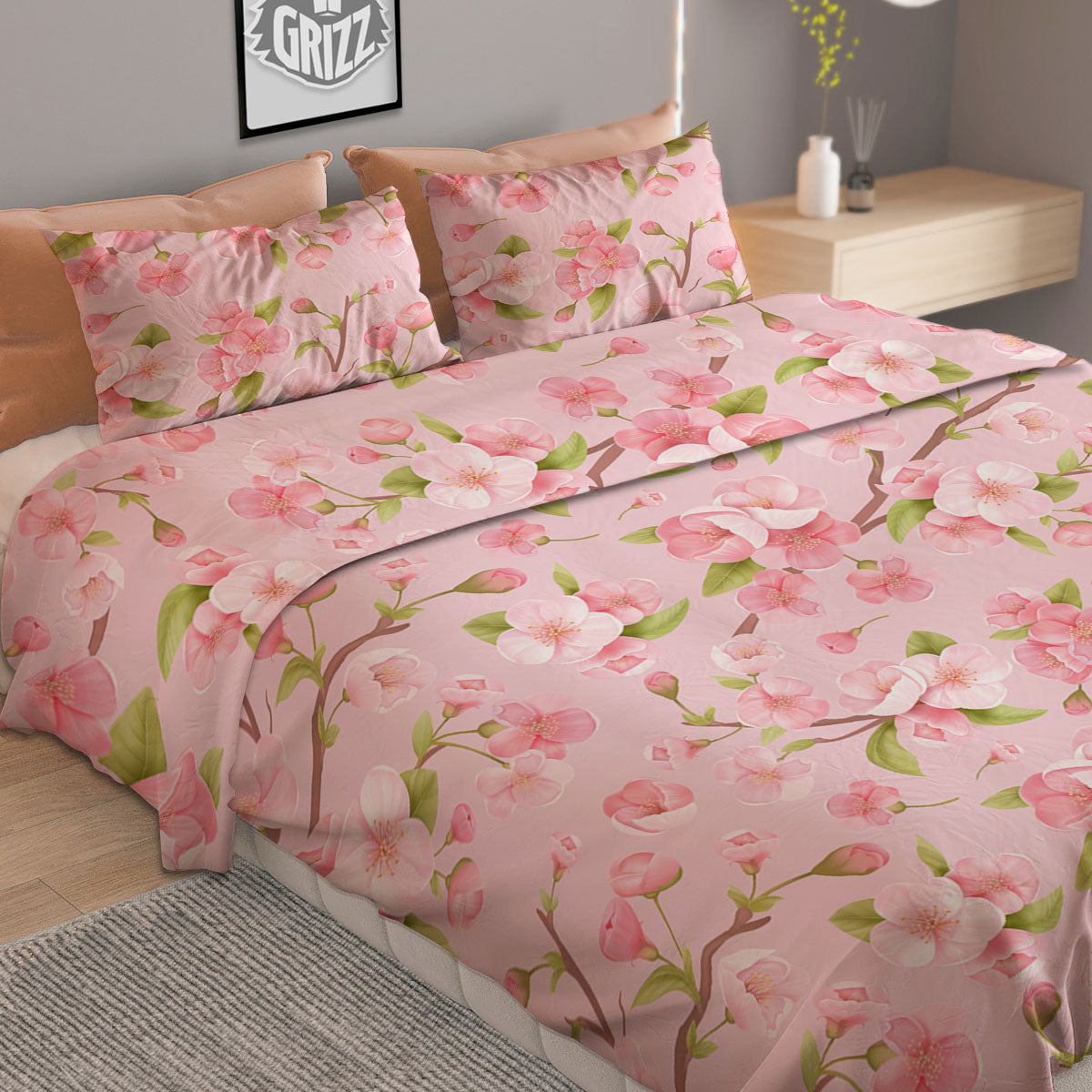 Flowers Pink Print Pattern Duvet Cover Bedding Set-grizzshop