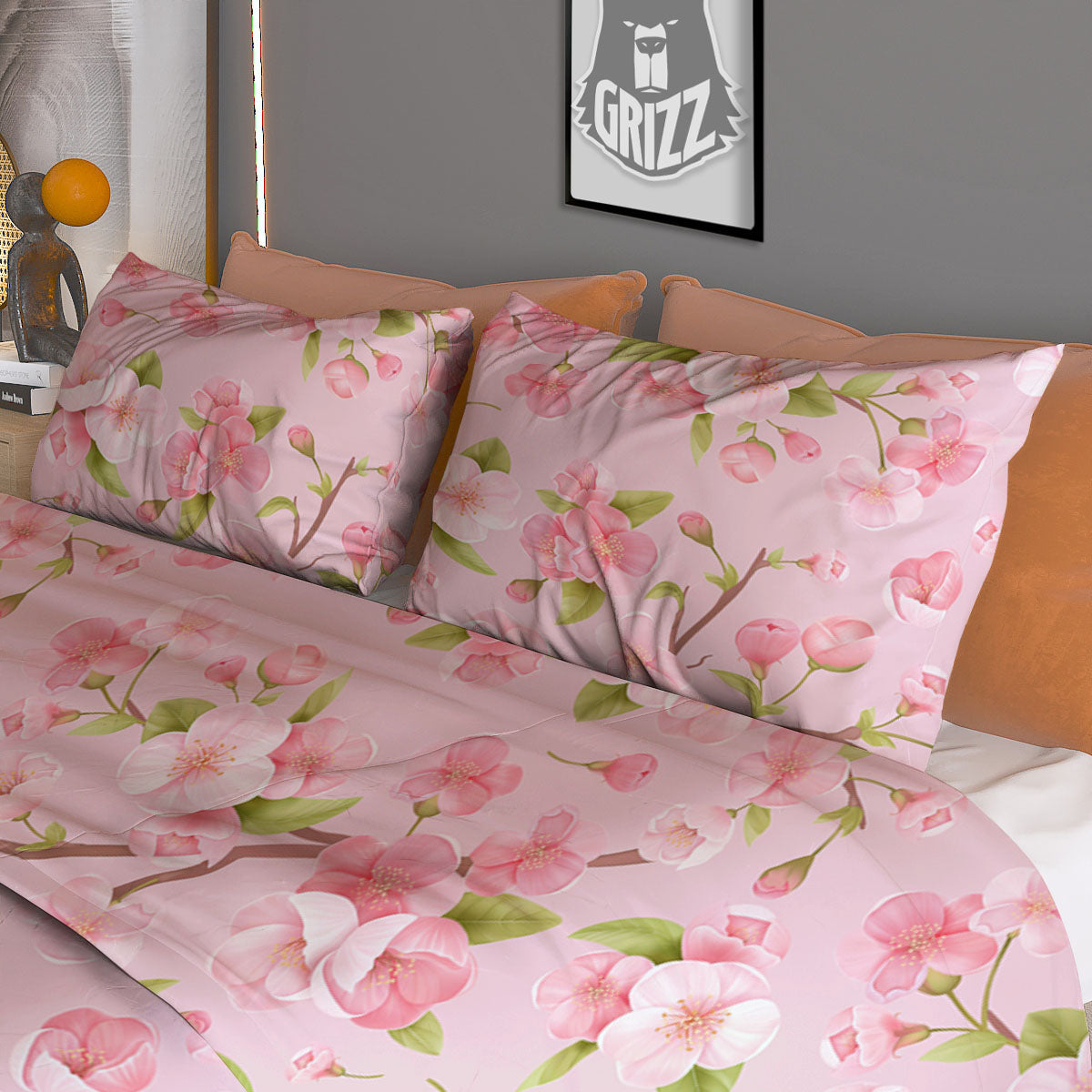Flowers Pink Print Pattern Duvet Cover Bedding Set-grizzshop