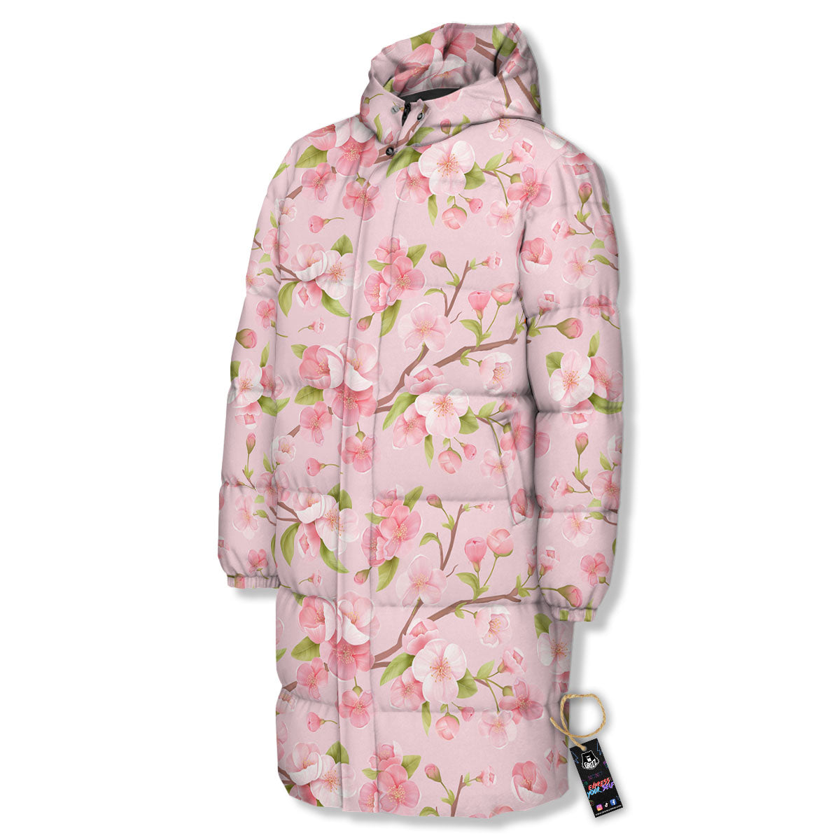 Flowers Pink Print Pattern Long Down Jacket-grizzshop