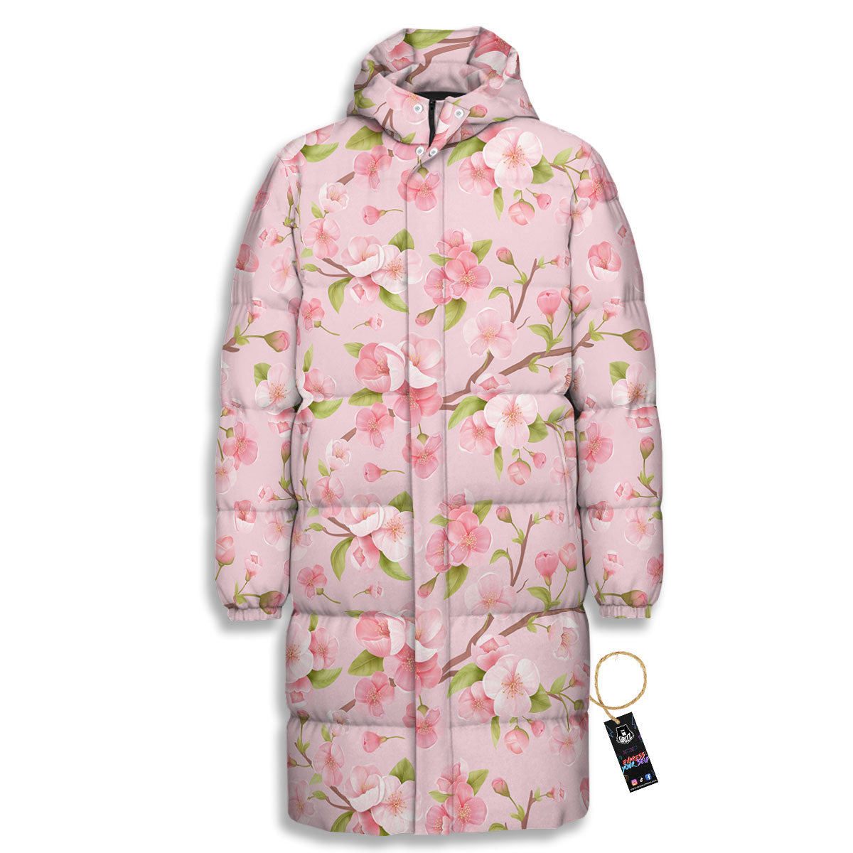 Flowers Pink Print Pattern Long Down Jacket-grizzshop