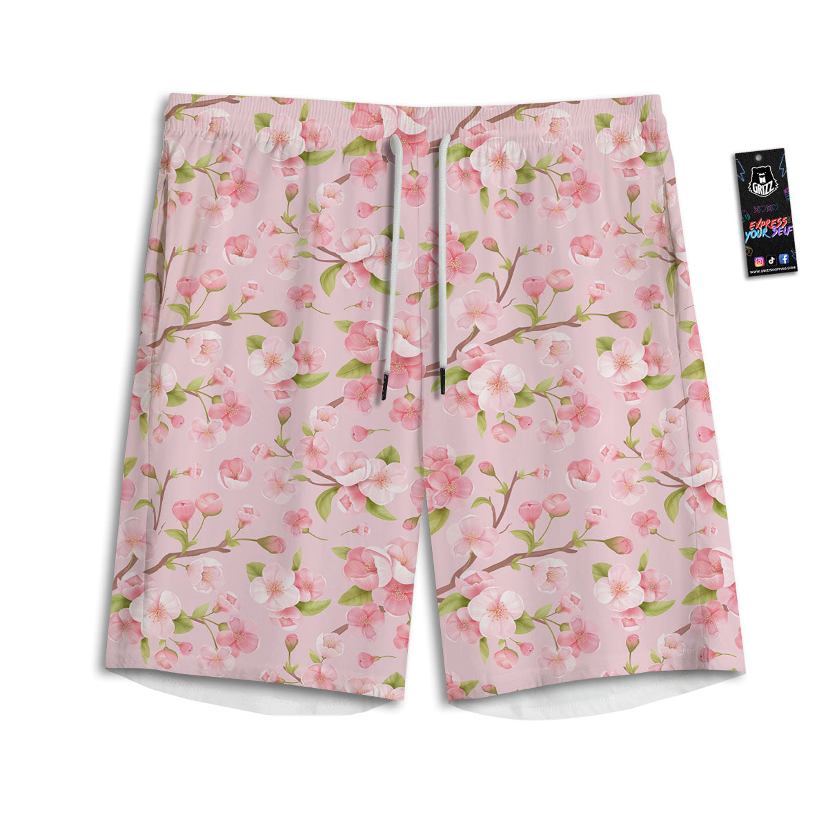 Flowers Pink Print Pattern Men's Athletic Shorts-grizzshop