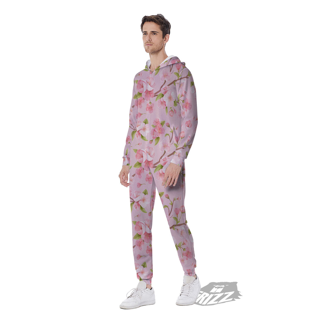 Flowers Pink Print Pattern Men's Jumpsuit-grizzshop