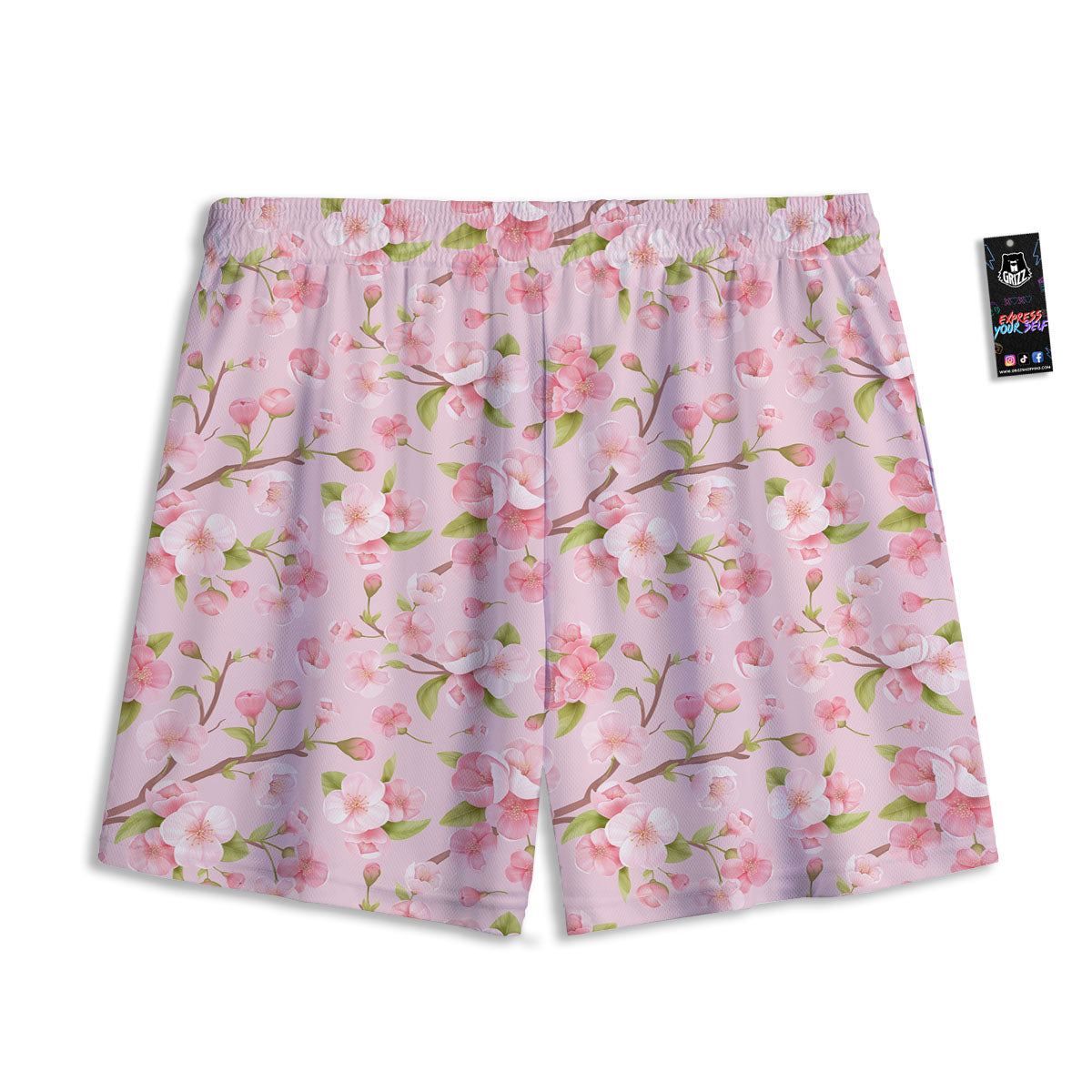 Flowers Pink Print Pattern Mesh Shorts-grizzshop