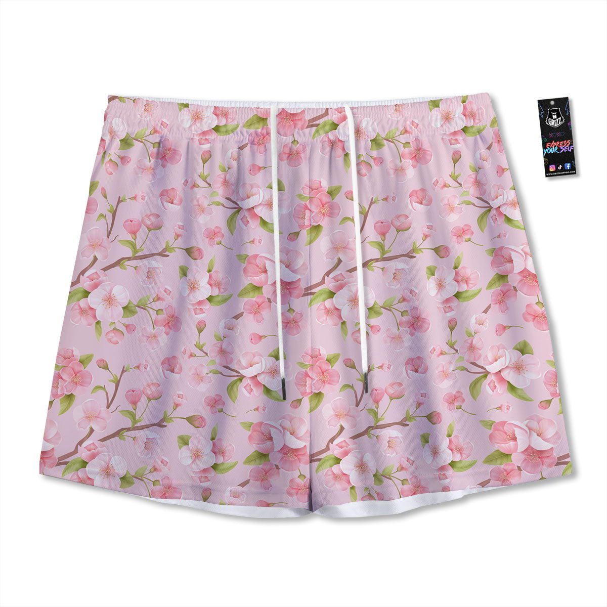 Flowers Pink Print Pattern Mesh Shorts-grizzshop