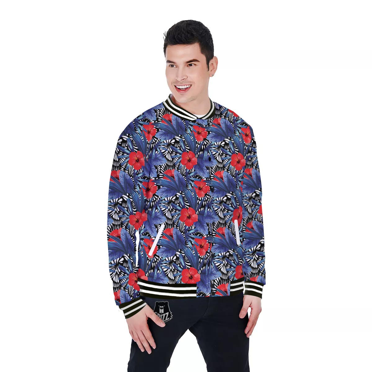 Flowers Red Hibiscus Print Pattern Baseball Jacket-grizzshop