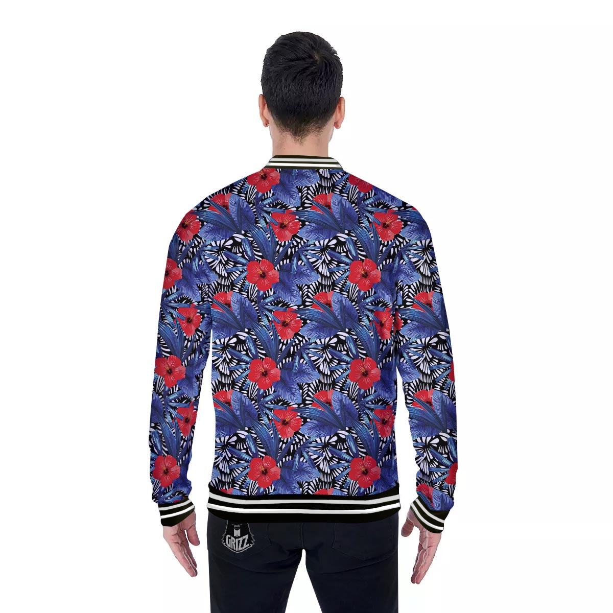Flowers Red Hibiscus Print Pattern Baseball Jacket-grizzshop