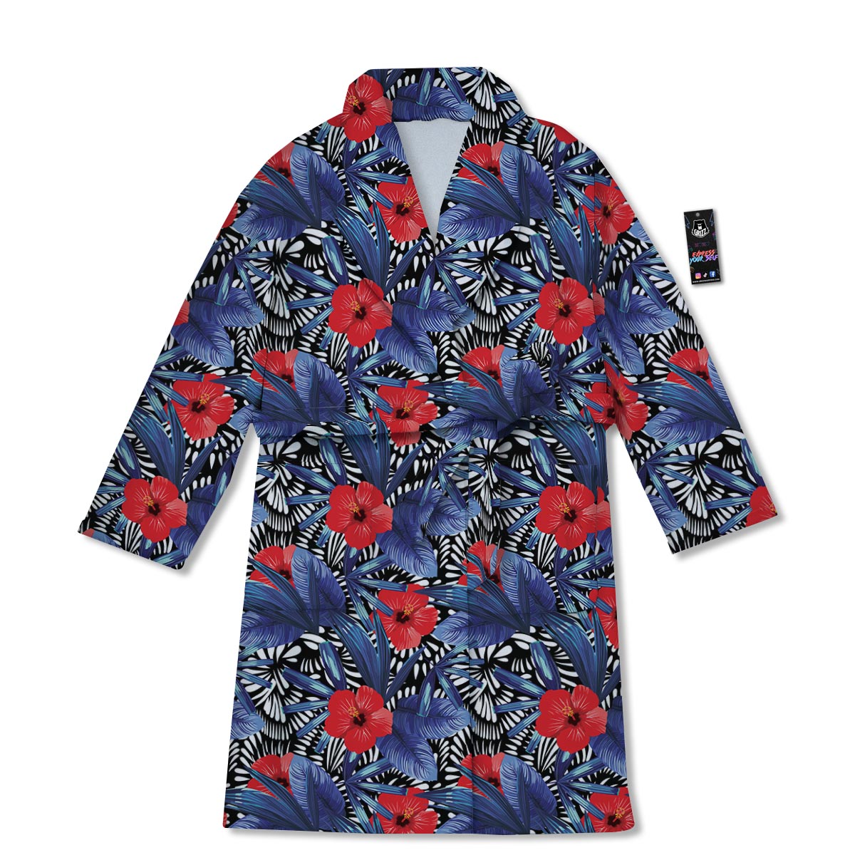 Flowers Red Hibiscus Print Pattern Bathrobe-grizzshop