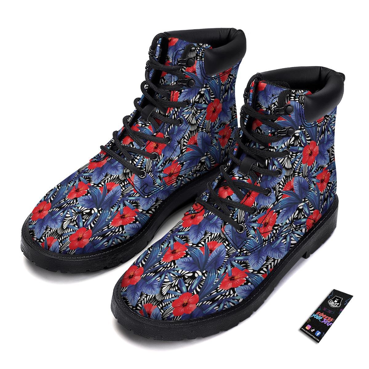 Flowers Red Hibiscus Print Pattern Boots-grizzshop