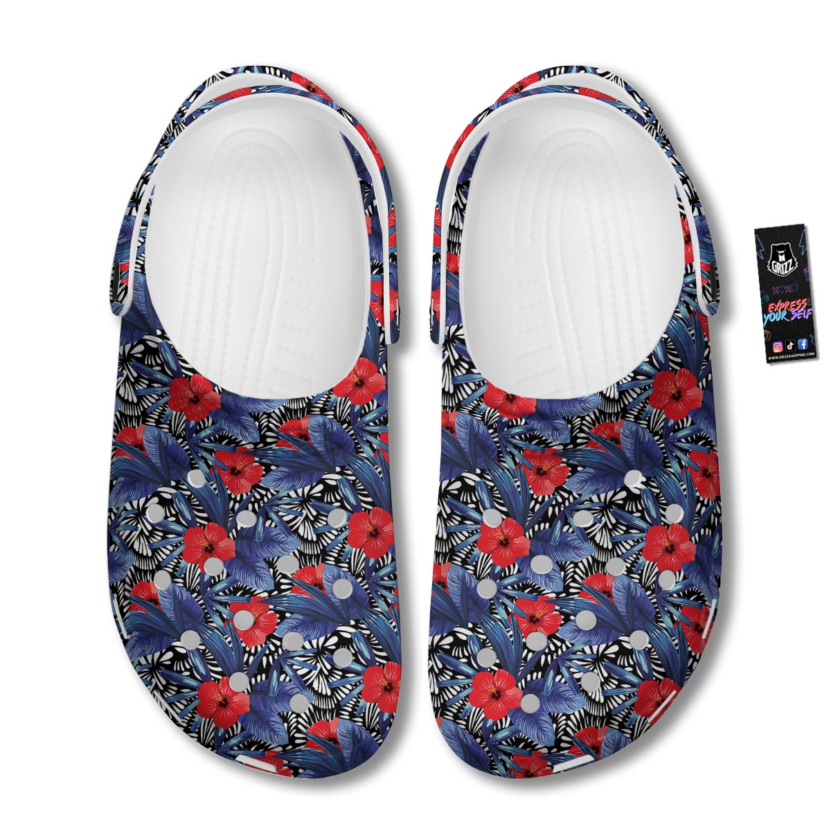 Flowers Red Hibiscus Print Pattern Clog-grizzshop
