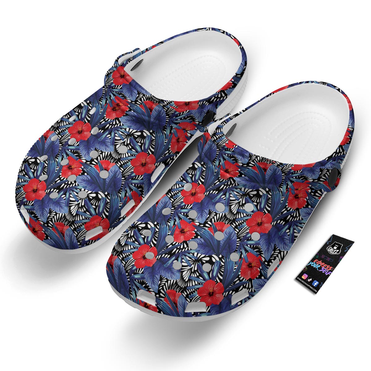 Flowers Red Hibiscus Print Pattern Clog-grizzshop