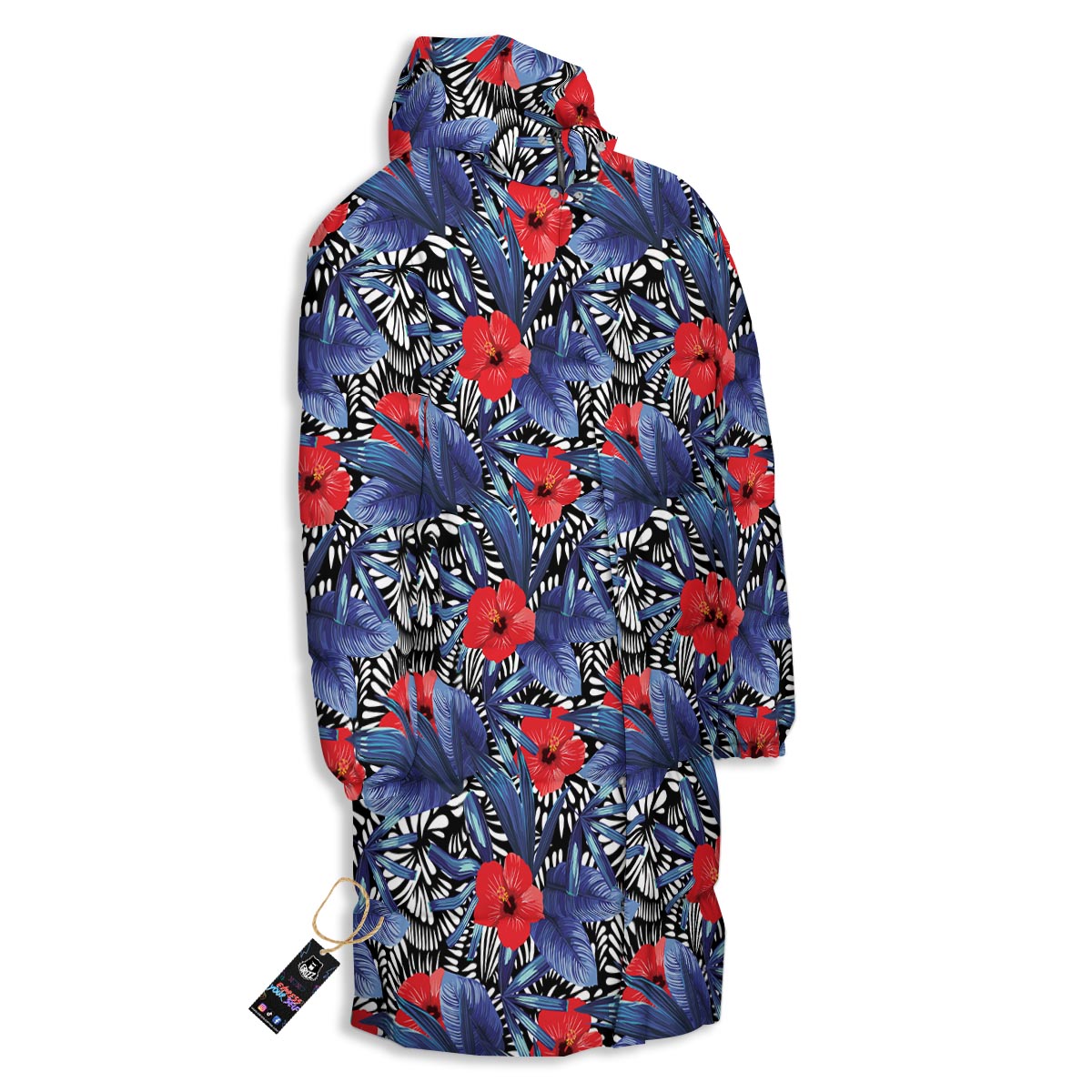 Flowers Red Hibiscus Print Pattern Long Down Jacket-grizzshop