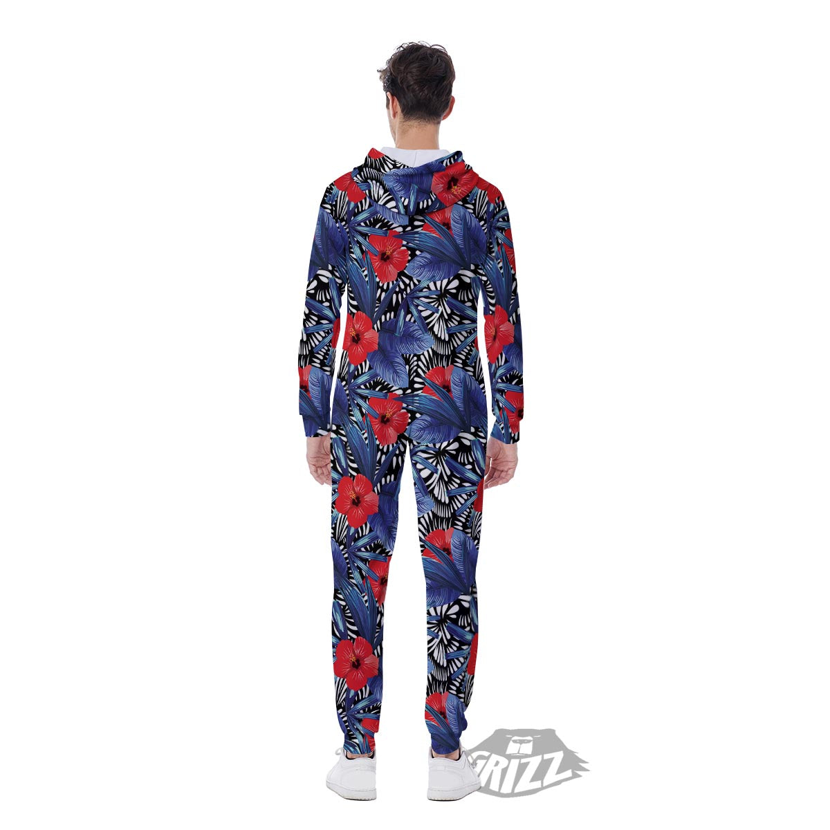 Flowers Red Hibiscus Print Pattern Men's Jumpsuit-grizzshop