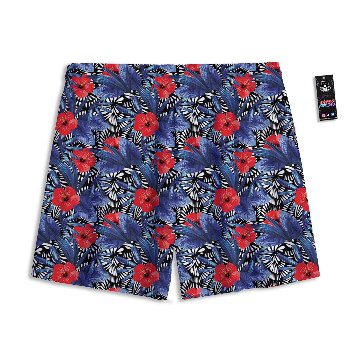 Flowers Red Hibiscus Print Pattern Mesh Shorts-grizzshop