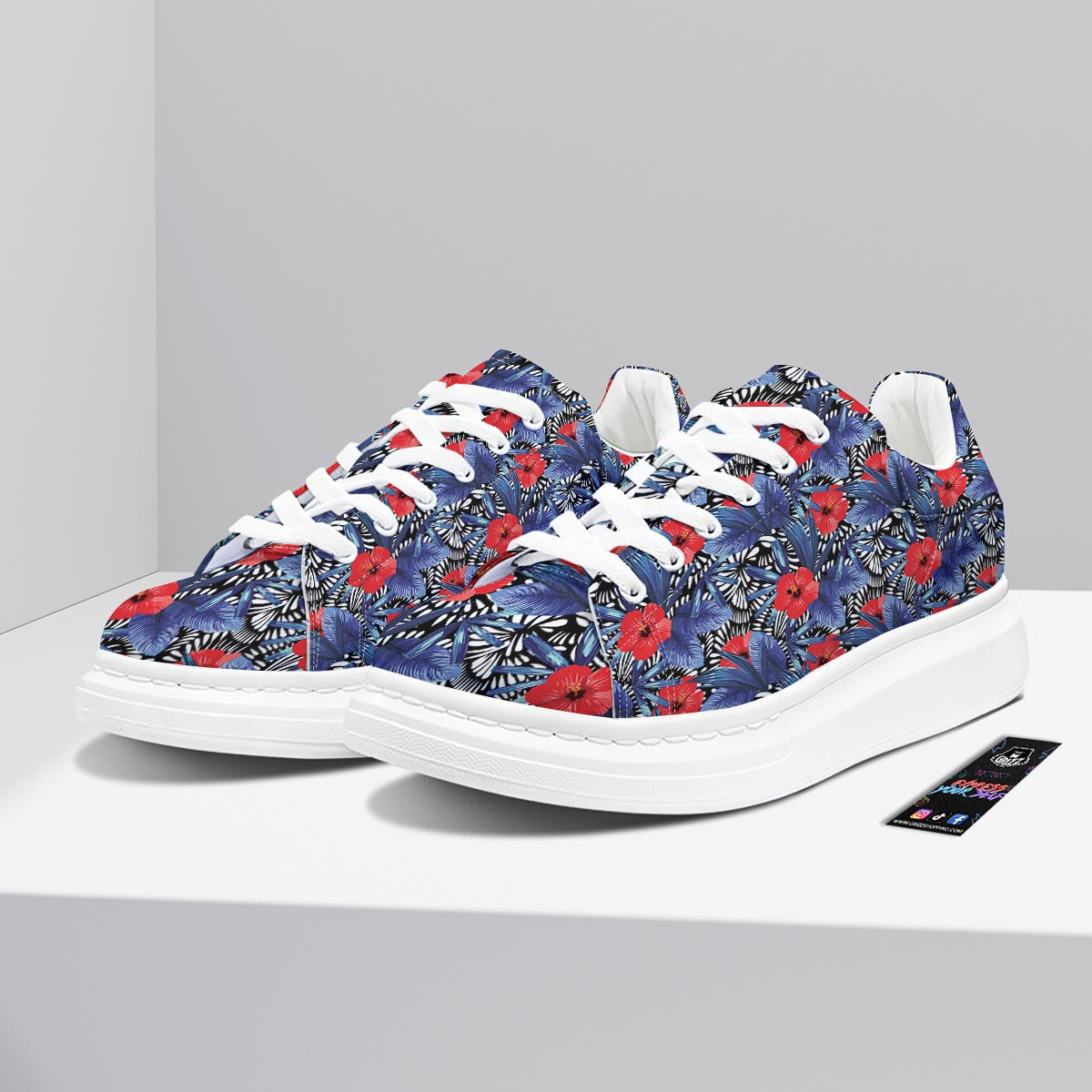 Flowers Red Hibiscus Print Pattern Platform Shoes-grizzshop