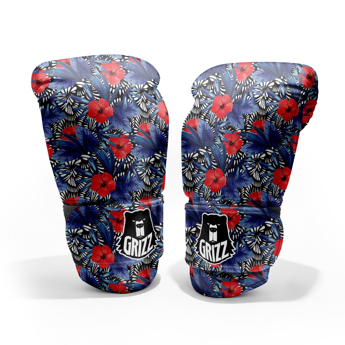 Flowers Red Hibiscus Print Pattern Pro Boxing Glove