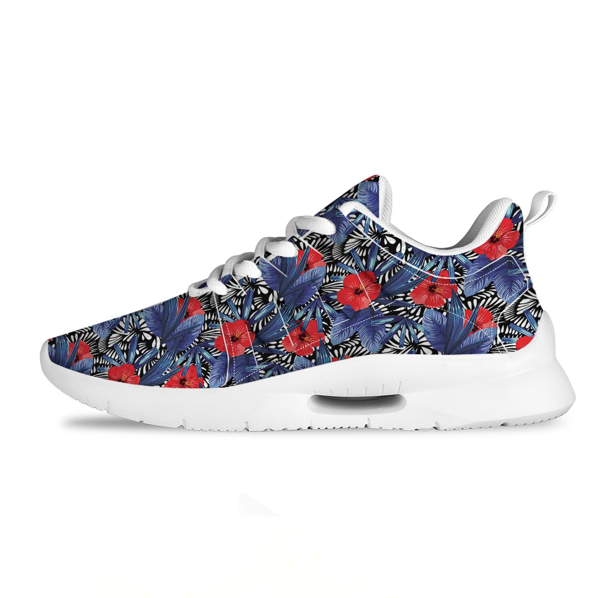 Flowers Red Hibiscus Print Pattern Tennis Shoes-grizzshop
