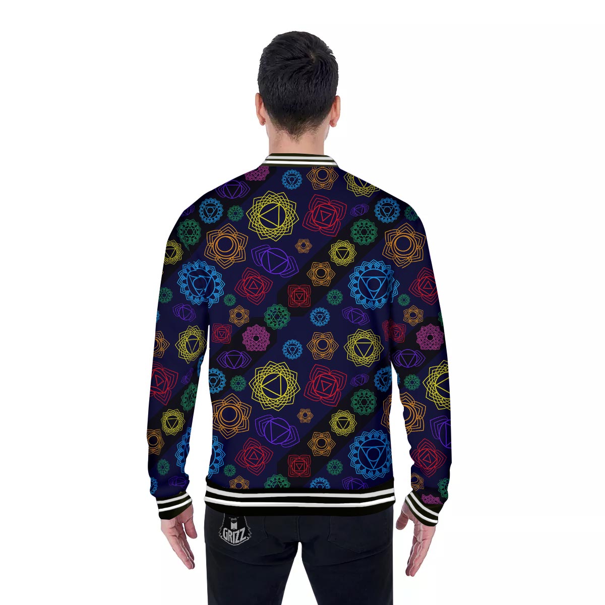 Flowers Seven Chakras Print Pattern Baseball Jacket-grizzshop