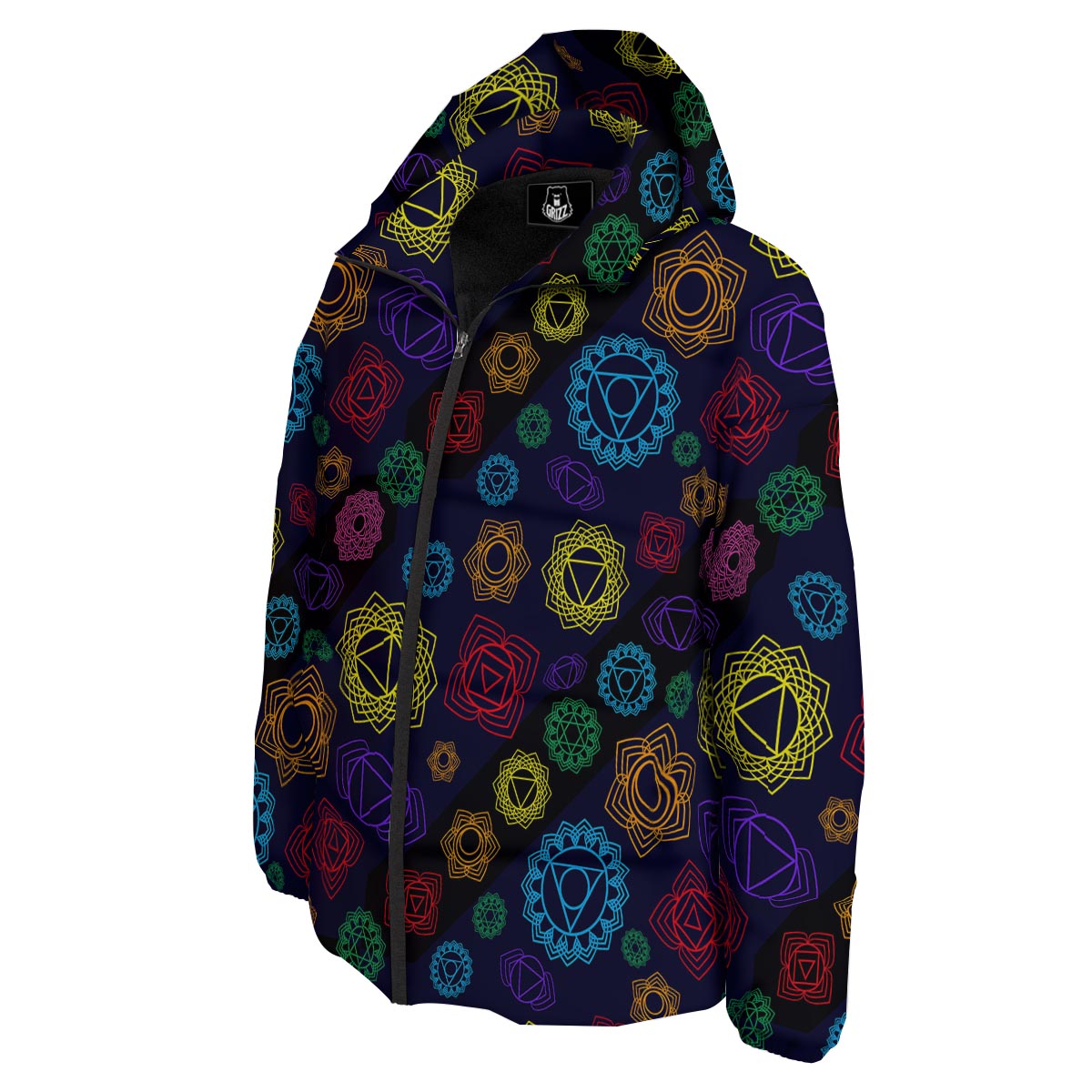 Flowers Seven Chakras Print Pattern Down Jacket-grizzshop