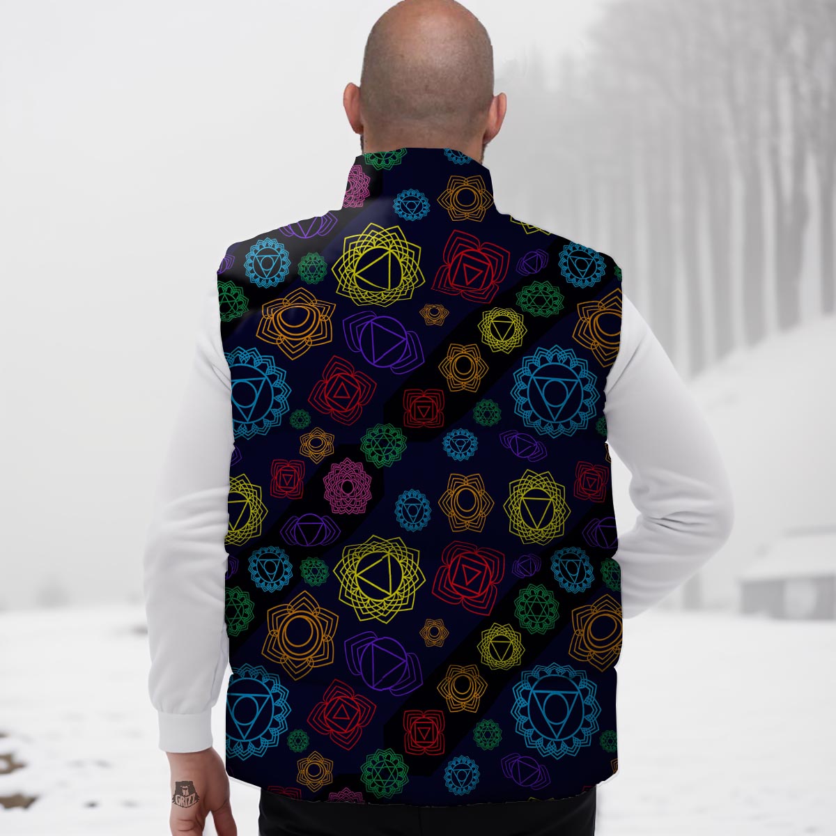 Flowers Seven Chakras Print Pattern Down Vest-grizzshop