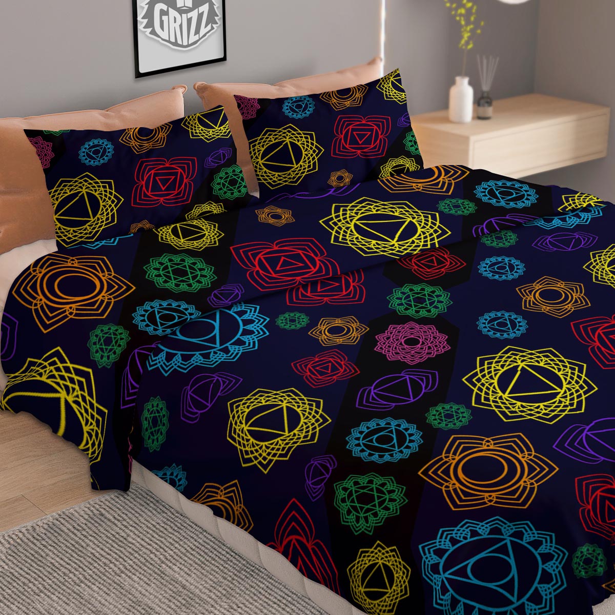 Flowers Seven Chakras Print Pattern Duvet Cover Bedding Set-grizzshop