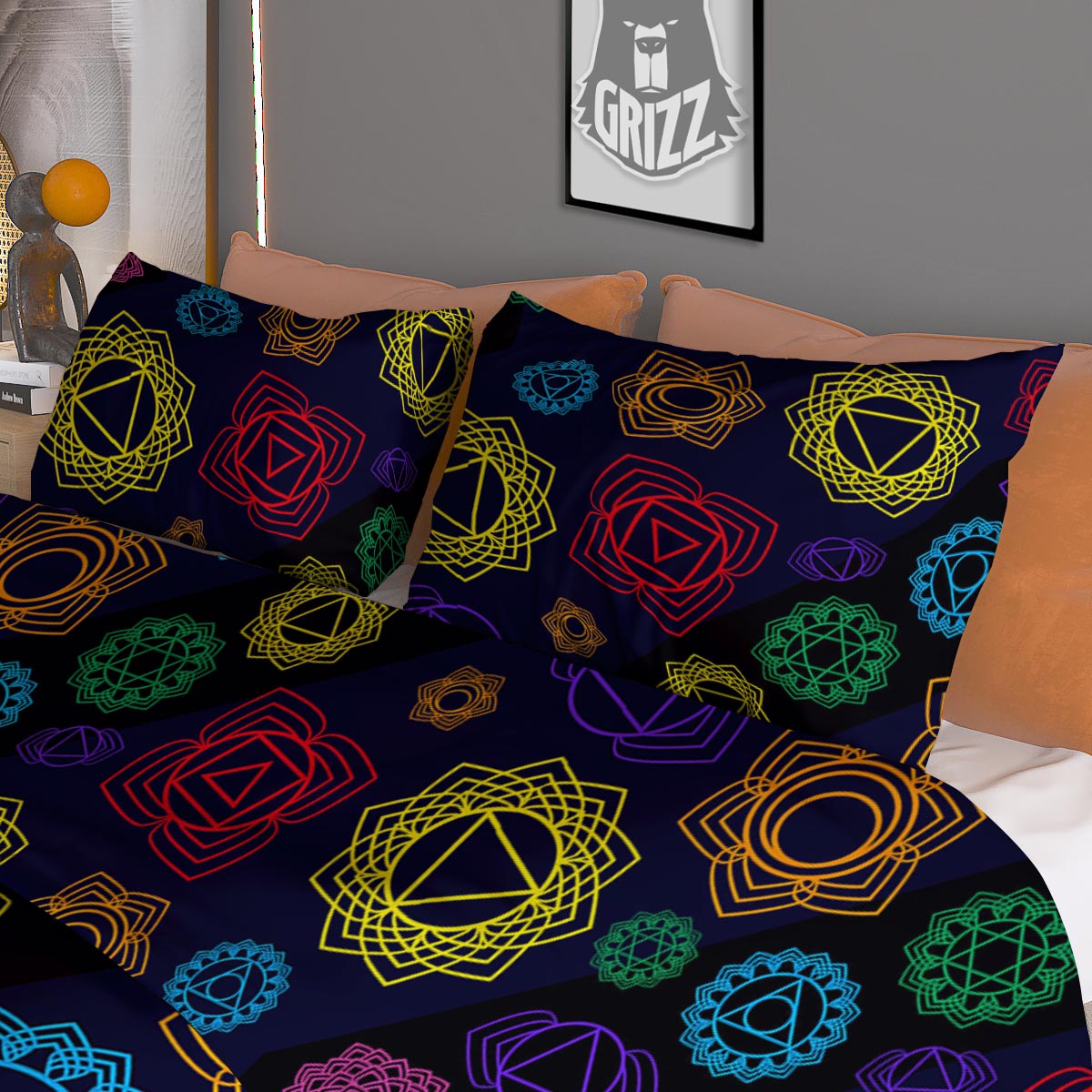 Flowers Seven Chakras Print Pattern Duvet Cover Bedding Set-grizzshop