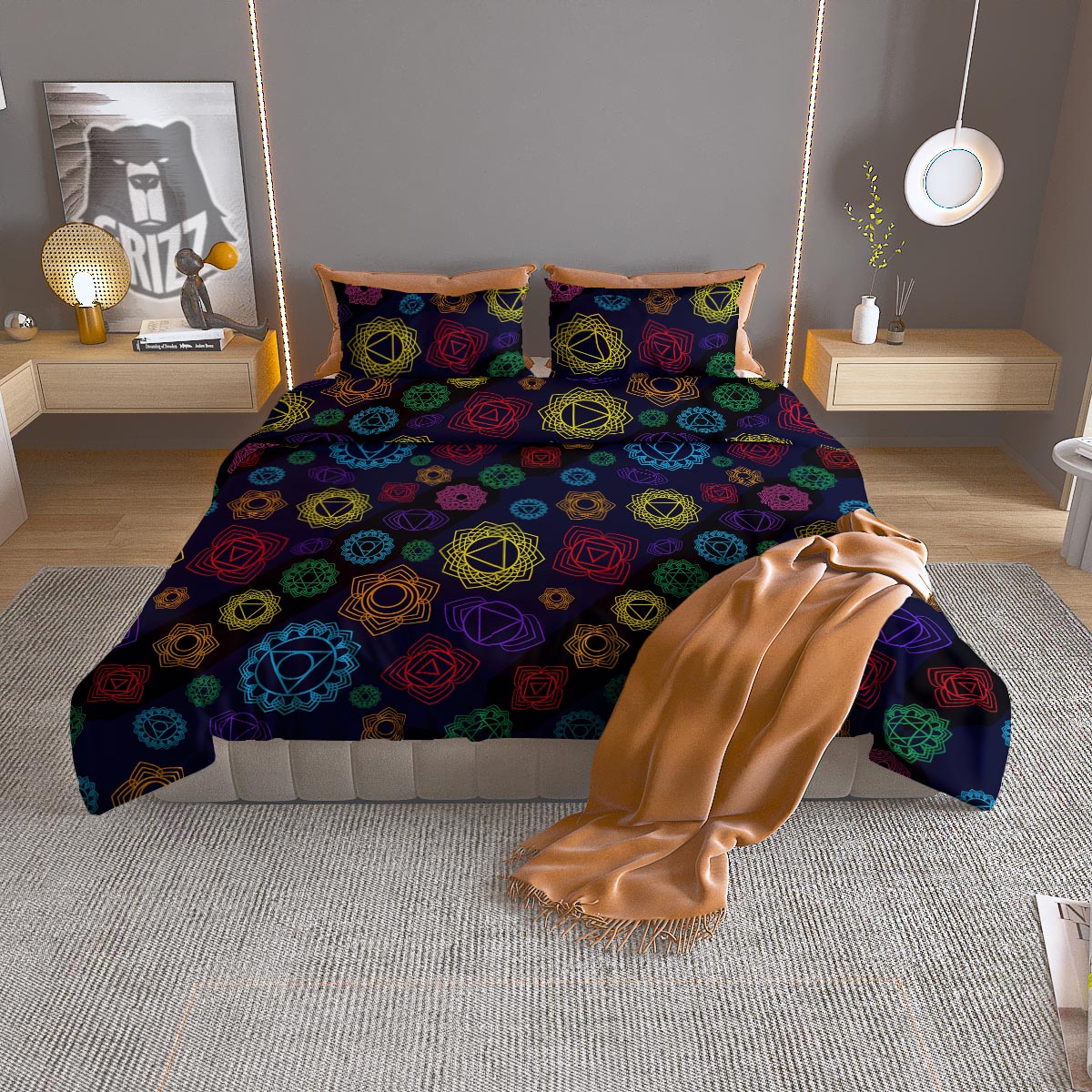 Flowers Seven Chakras Print Pattern Duvet Cover Bedding Set-grizzshop
