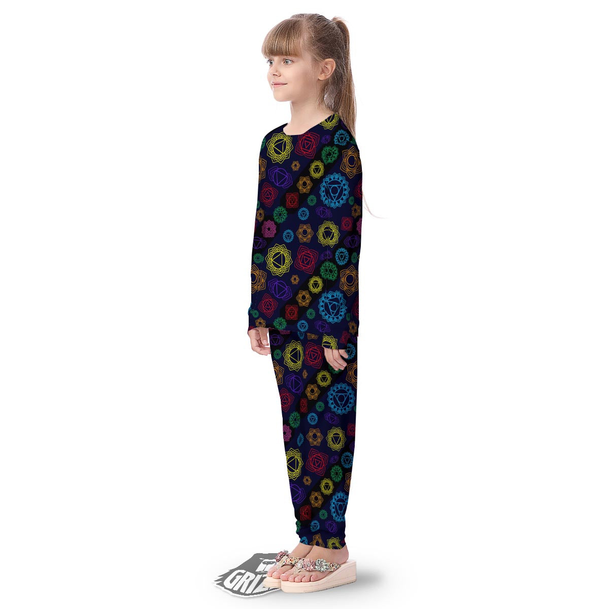 Flowers Seven Chakras Print Pattern Kid's Pajamas-grizzshop