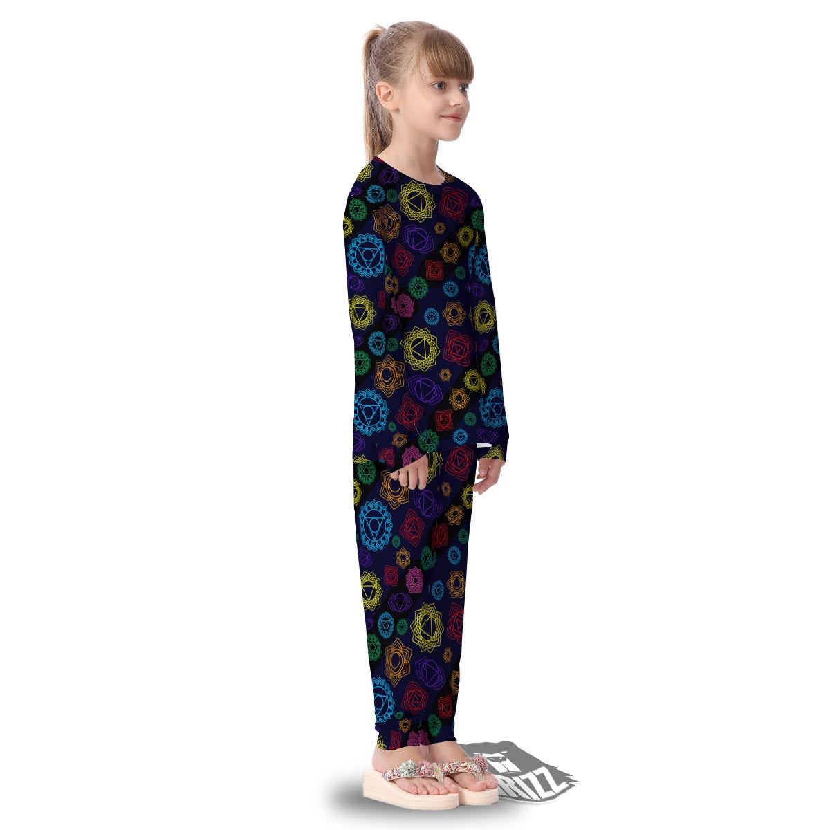 Flowers Seven Chakras Print Pattern Kid's Pajamas-grizzshop