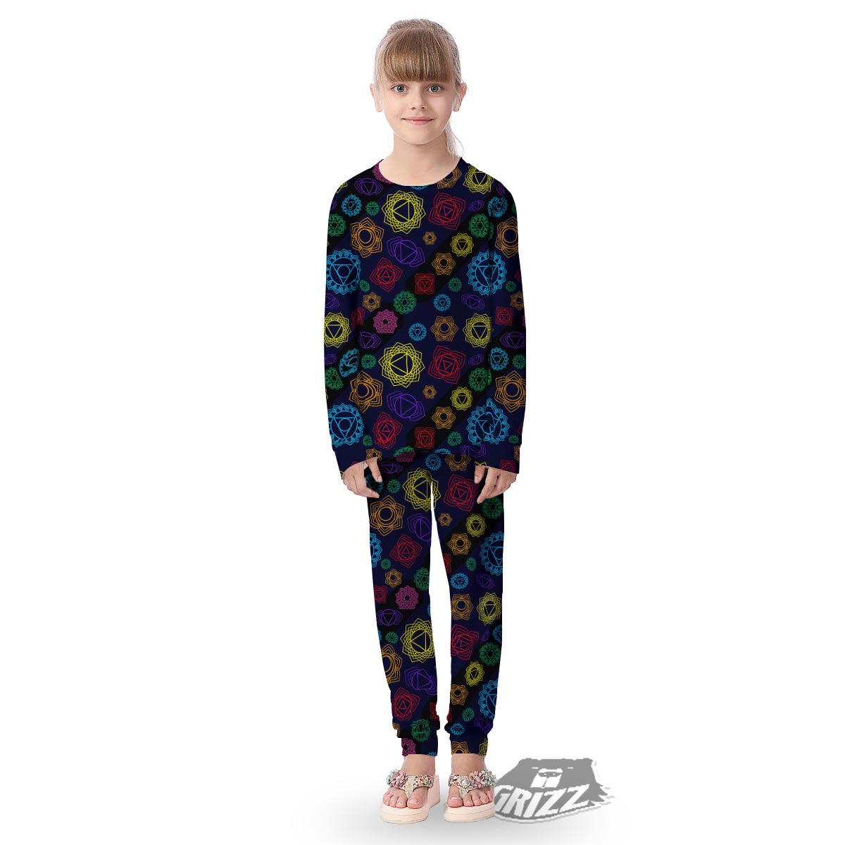 Flowers Seven Chakras Print Pattern Kid's Pajamas-grizzshop