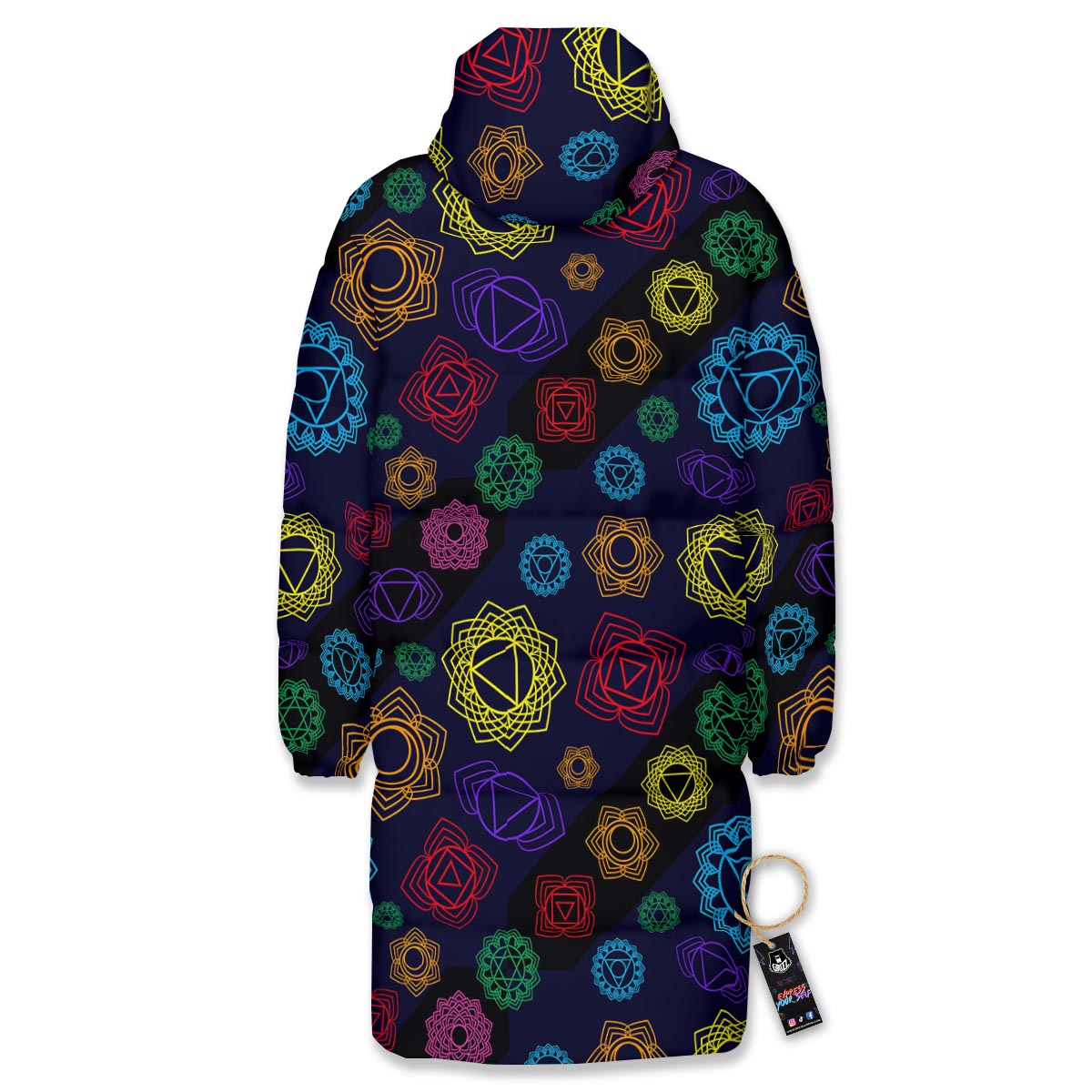 Flowers Seven Chakras Print Pattern Long Down Jacket-grizzshop