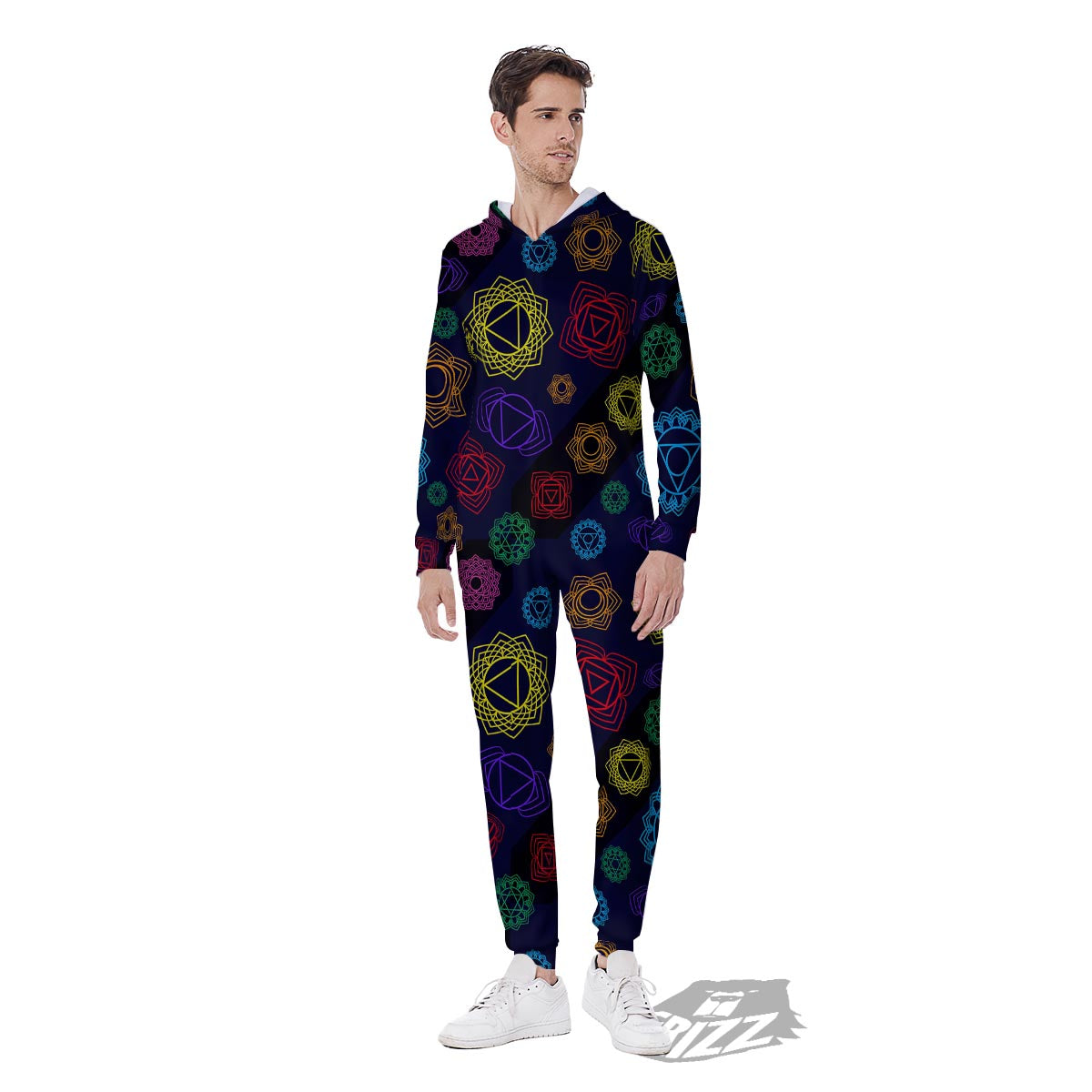 Flowers Seven Chakras Print Pattern Men's Jumpsuit-grizzshop