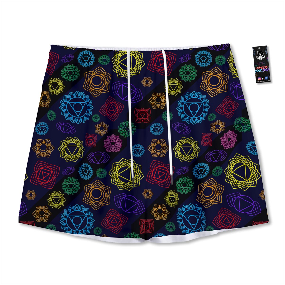 Flowers Seven Chakras Print Pattern Mesh Shorts-grizzshop