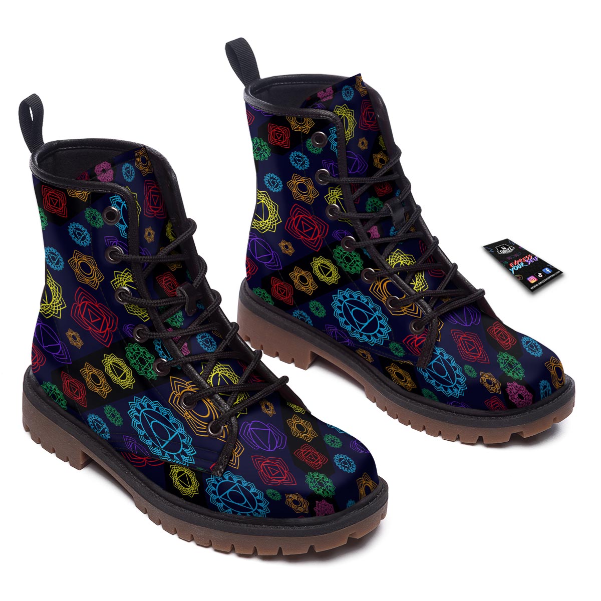 Flowers Seven Chakras Print Pattern Work Boots-grizzshop