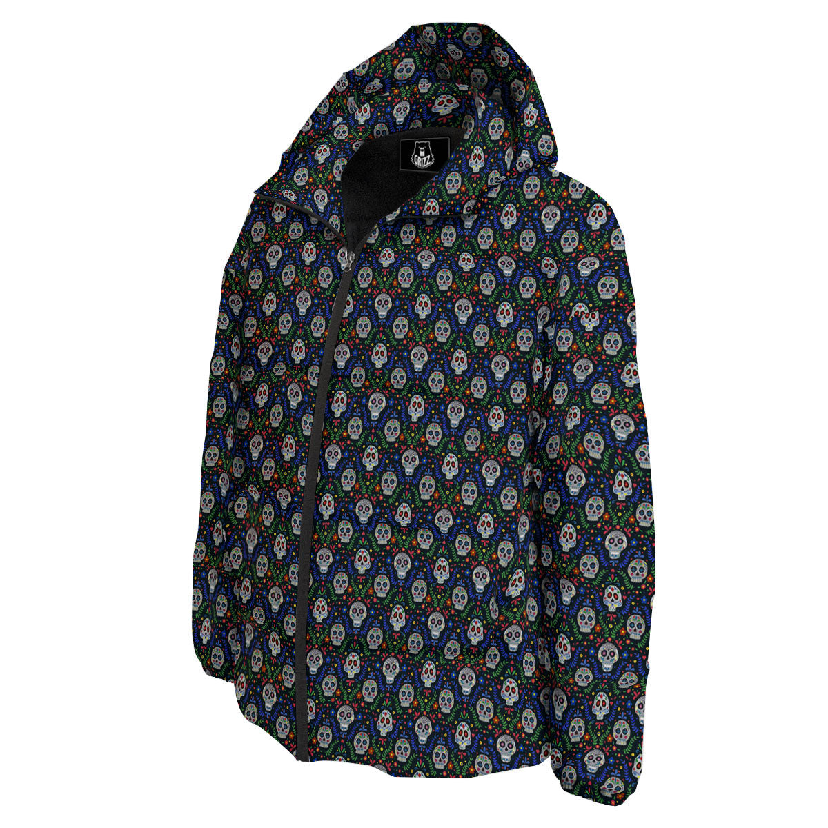 Flowers Skull Green Blue Print Pattern Down Jacket-grizzshop