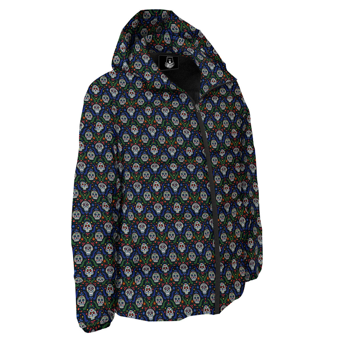 Flowers Skull Green Blue Print Pattern Down Jacket-grizzshop