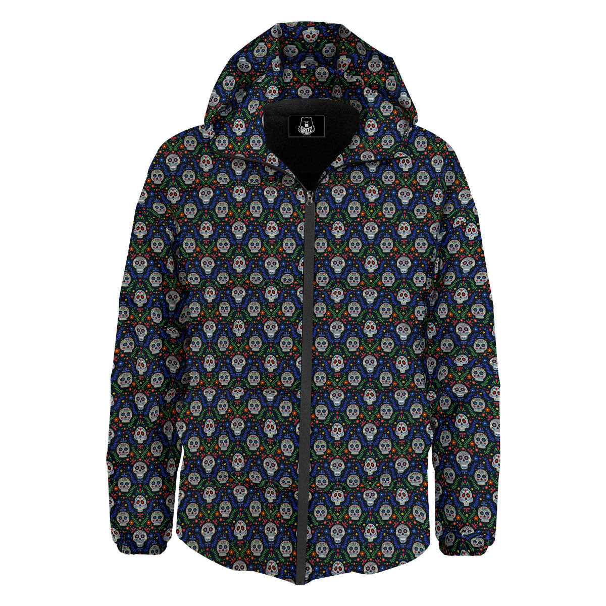 Flowers Skull Green Blue Print Pattern Down Jacket-grizzshop