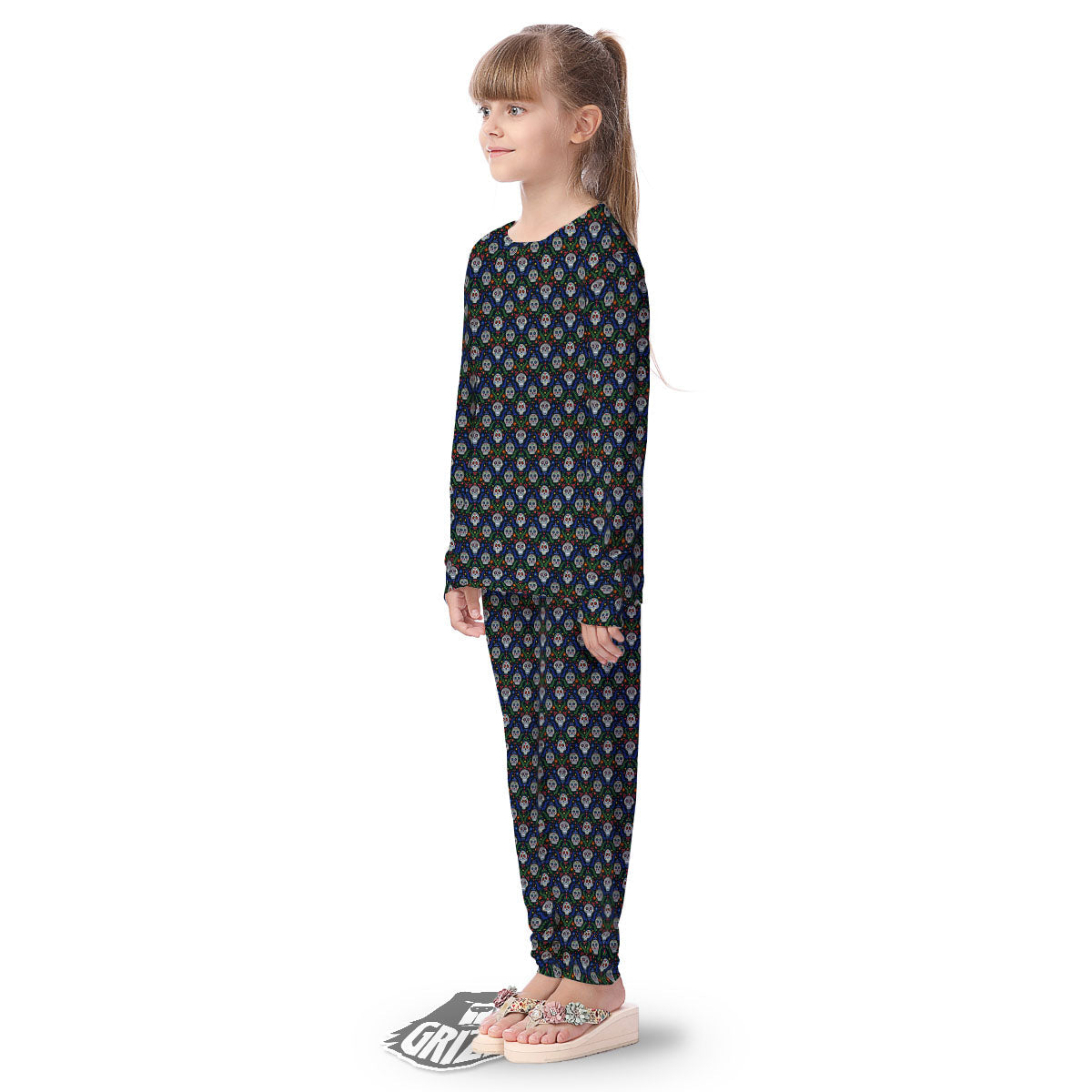 Flowers Skull Green Blue Print Pattern Kid's Pajamas-grizzshop