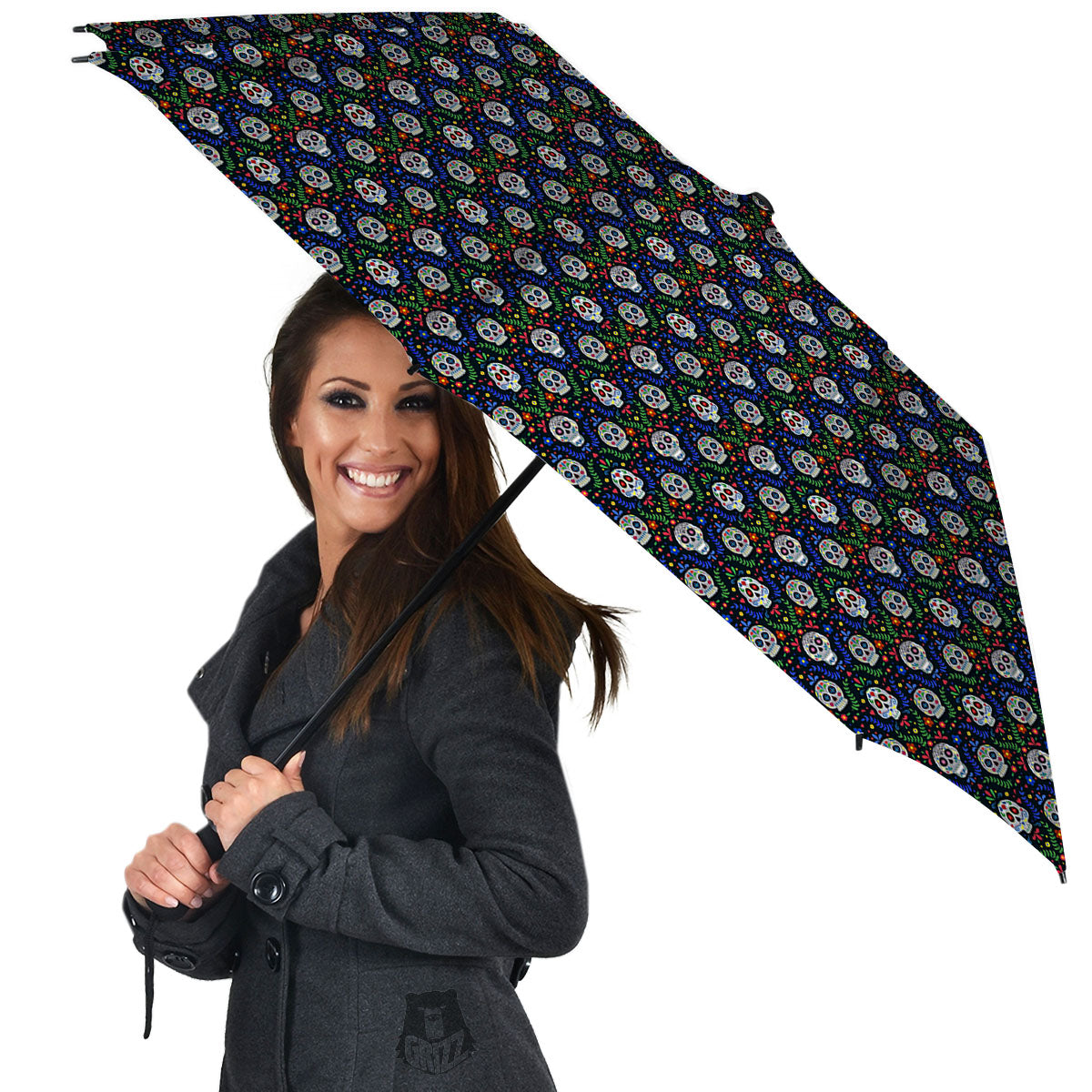Flowers Skull Green Blue Print Pattern Umbrella-grizzshop